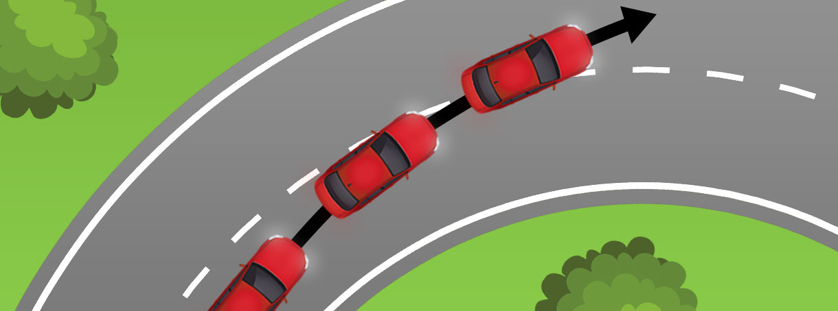 Illustration som visar vad som kan hända när en bil understyr i en kurva.
